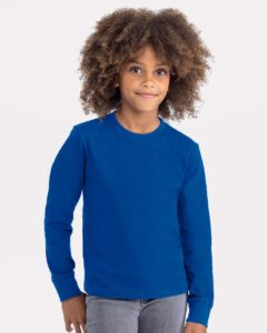 Next Level 3311 Youth Cotton Long Sleeve Tee – Royal (on model)