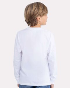Next Level 3311 Youth Cotton Long Sleeve Tee – White (on model back)