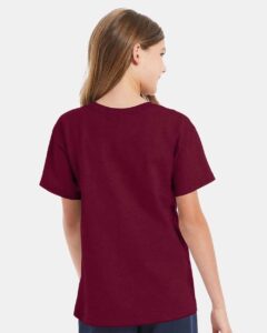 Hanes 5480 Youth Essential-T T-Shirt – Athletic Cardinal (on model back)