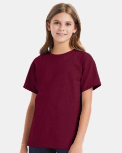 Hanes 5480 Youth Essential-T T-Shirt – Athletic Cardinal (on model)