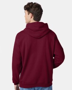 Hanes P170 Unisex EcoSmart® Hooded Sweatshirt – Athletic Cardinal (on model back)