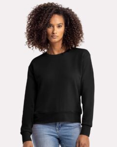 Next Level 9084 Women’s Laguna Sueded Crewneck Sweatshirt – Black (on model)