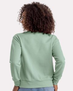 Next Level 9084 Women’s Laguna Sueded Crewneck Sweatshirt – Stonewash Green (on model back)