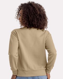 Next Level 9084 Women’s Laguna Sueded Crewneck Sweatshirt – Tan (on model back)
