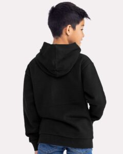 Next Level 9113 Youth Santa Barbara Fleece Hoodie Sweatshirt – Black (on model back)