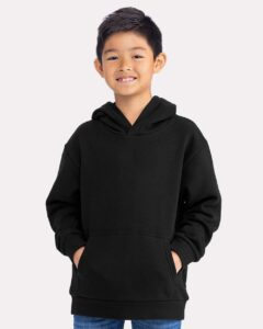 Next Level 9113 Youth Santa Barbara Fleece Hoodie Sweatshirt – Black (on model)
