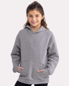 Next Level 9113 Youth Santa Barbara Fleece Hoodie Sweatshirt – Heather Grey (on model)