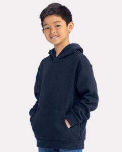 Next Level 9113 Youth Santa Barbara Fleece Hoodie Sweatshirt – Midnight Navy (on model side)
