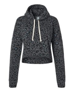 J. America 8853 Women’s Crop Hooded Sweatshirt – Black Leopard Triblend