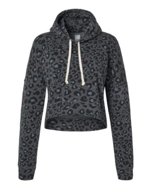 J. America 8853 Women’s Crop Hooded Sweatshirt – Black Leopard Triblend
