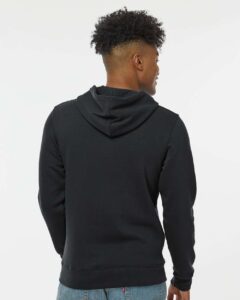 J. America 8720 Unisex BTB Fleece Hooded Sweatshirt – Black (on model back)