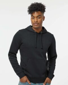 J. America 8720 Unisex BTB Fleece Hooded Sweatshirt – Black (on model)