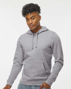 J. America 8720 Unisex BTB Fleece Hooded Sweatshirt – Oxford (on model)
