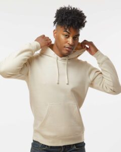 J. America 8720 Unisex BTB Fleece Hooded Sweatshirt – Oyster (on model)