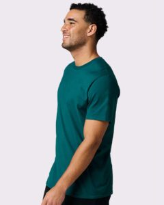 JERZEES 570MR Premium Cotton T-Shirt – Deep Emerald (on model side)