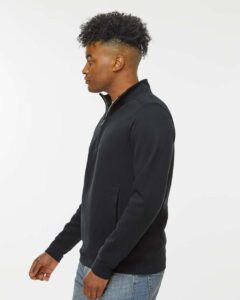 J. America 8717 Unisex Heavyweight Fleece Quarter-Zip Sweatshirt – Black (on model side)