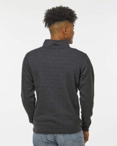 J. America 8717 Unisex Heavyweight Fleece Quarter-Zip Sweatshirt – Charcoal Heather (on model back)