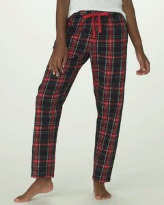 Boxercraft BW6620 Women’s Haley Flannel Pants – Black/ Red Kingston Plaid (on model)