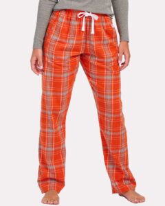 Boxercraft BW6620 Women’s Haley Flannel Pants – Burnt Orange Kingston Plaid (on model)
