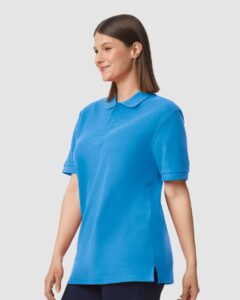 Gildan 85800 Unisex Hammer™ Pique Polo – Sapphire (on model side)