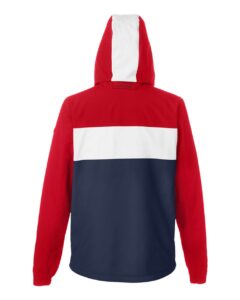 Nautica N17174 Unisex Windward Anorak Hooded Quarter-Zip Jacket – Red/ White/ Navy (back)