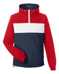 Nautica N17174 Unisex Windward Anorak Hooded Quarter-Zip Jacket – Red/ White/ Navy