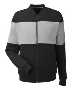 Nautica N17928 Unisex Anchor Fleece Colorblocked Bomber Jacket – Black/ Oxford Heather