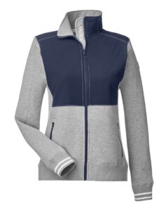 Nautica N17387 Women’s Navigator Fleece Full-Zip Jacket – Oxford Heather/ Navy