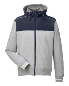 Nautica N17582 Men’s Navigator Fleece Hooded Full-Zip Jacket – Oxford Heather/ Navy