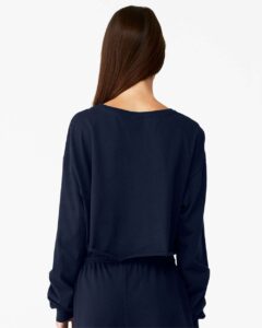 BELLA + CANVAS 6501 Women’s FWD Fashion Crop Long Sleeve Tee – Navy (on model back)