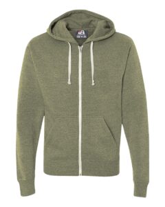 J. America 8872 Men’s Triblend Full-Zip Hooded Sweatshirt – Olive Triblend