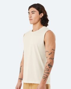 BELLA + CANVAS 3483 Jersey Muscle Tank – Natural (on model side)