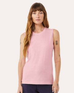 BELLA + CANVAS 3483 Jersey Muscle Tank – Pink (on model)