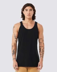 BELLA + CANVAS 3484 Unisex Triblend Tank – Solid Black Triblend (on model)