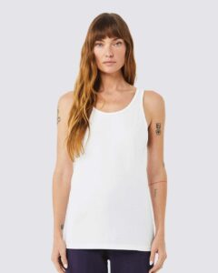 BELLA + CANVAS 3484 Unisex Triblend Tank – Solid White Triblend (on model)