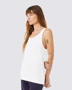 BELLA + CANVAS 3484 Unisex Triblend Tank – Solid White Triblend (on model side)