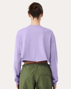 BELLA + CANVAS 6501 Women’s FWD Fashion Crop Long Sleeve Tee – Dark Lavender (on model back)