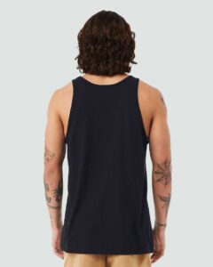 BELLA + CANVAS 3480CVC Unisex Heather CVC Tank – Solid Black Blend (on model back)