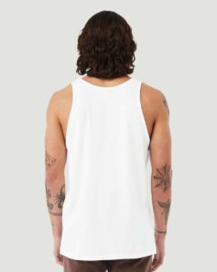 BELLA + CANVAS 3480CVC Unisex Heather CVC Tank – Solid White Blend (on model back)