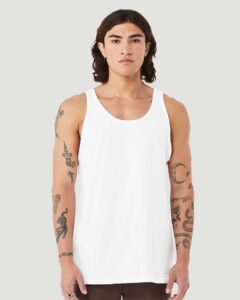 BELLA + CANVAS 3480CVC Unisex Heather CVC Tank – Solid White Blend (on model)