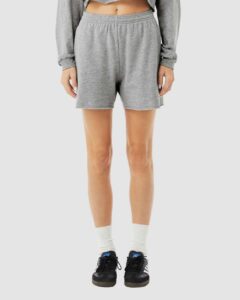 BELLA + CANVAS 3787 Women’s Cutoff Shorts – Athletic Heather (on model)
