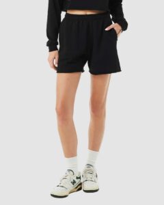 BELLA + CANVAS 3787 Women’s Cutoff Shorts – Black (on model)