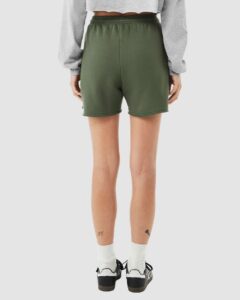 BELLA + CANVAS 3787 Women’s Cutoff Shorts – Military Green (on model back)