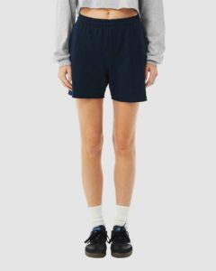 BELLA + CANVAS 3787 Women’s Cutoff Shorts – Navy (on model)
