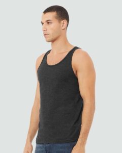 BELLA + CANVAS 3480CVC Unisex Heather CVC Tank – Dark Grey Heather (on model side)