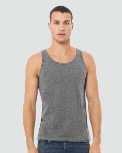 BELLA + CANVAS 3480CVC Unisex Heather CVC Tank – Deep Heather (on model)