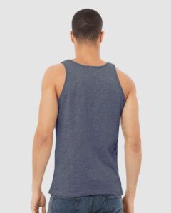 BELLA + CANVAS 3480CVC Unisex Heather CVC Tank – Heather Navy (on model back)