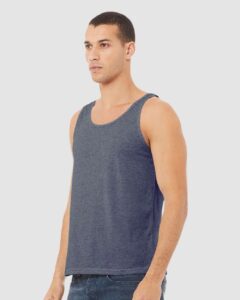 BELLA + CANVAS 3480CVC Unisex Heather CVC Tank – Heather Navy (on model side)