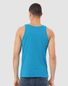 BELLA + CANVAS 3480CVC Unisex Heather CVC Tank – Neon Blue (on model back)