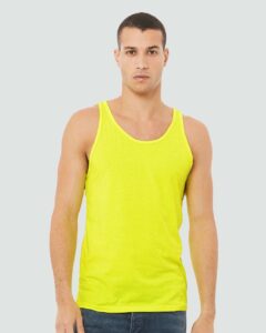 BELLA + CANVAS 3480CVC Unisex Heather CVC Tank – Neon Yellow (on model)